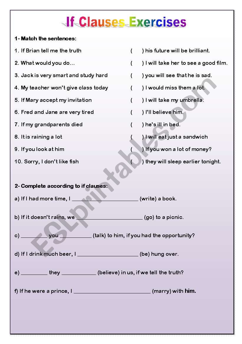 If Clauses Exercises 2 worksheet