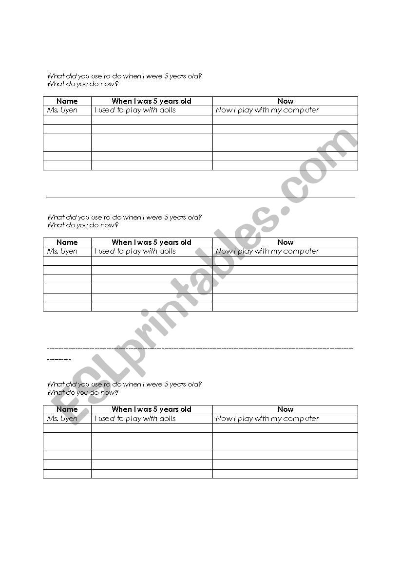 used to worksheet