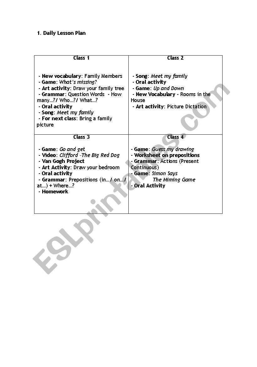 4-class lesson plan worksheet