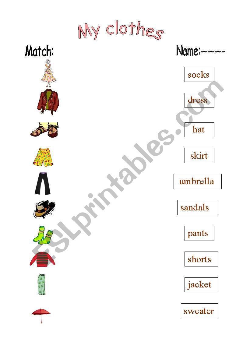 my clothes worksheet