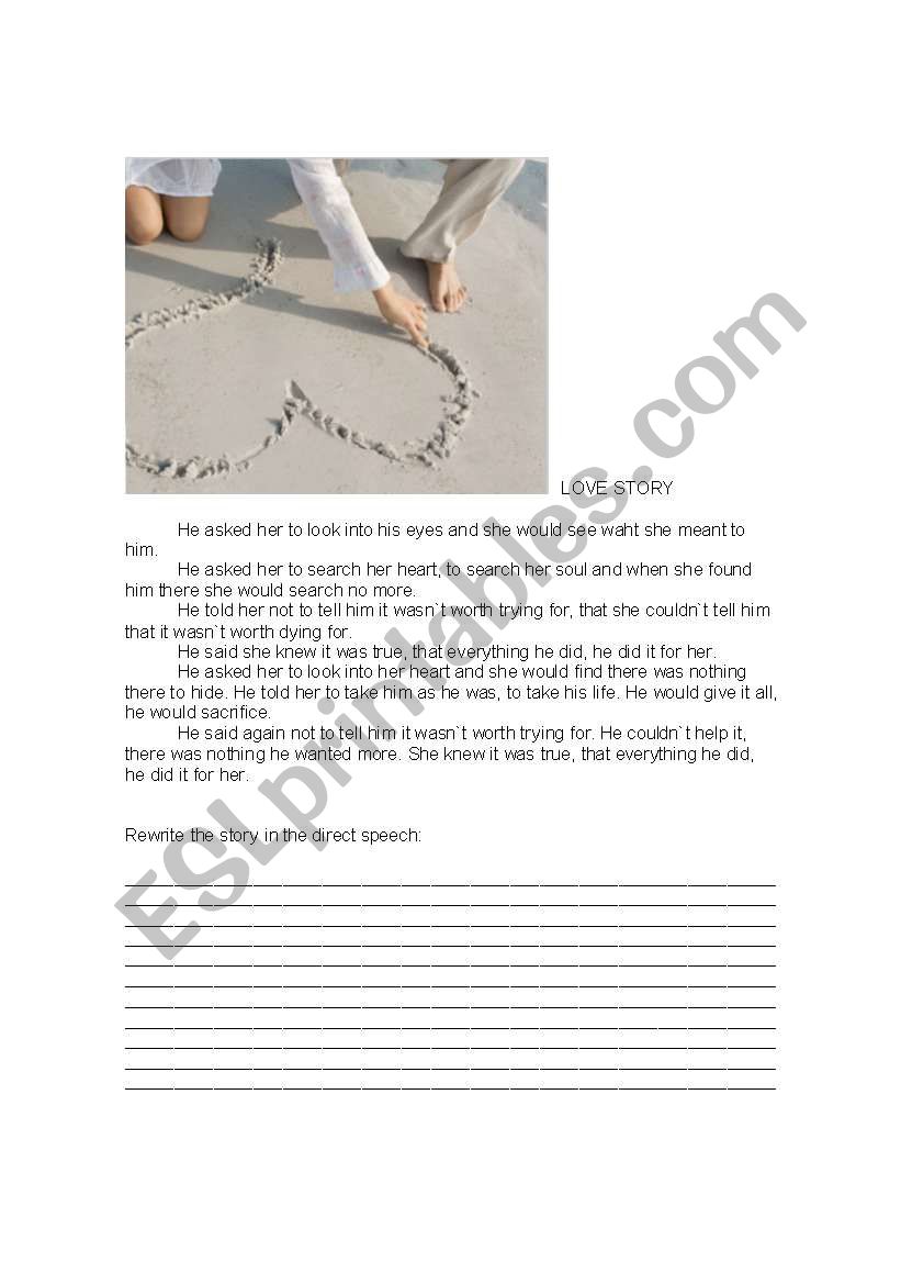 LOVE STORY - REPORTED SPEECH worksheet