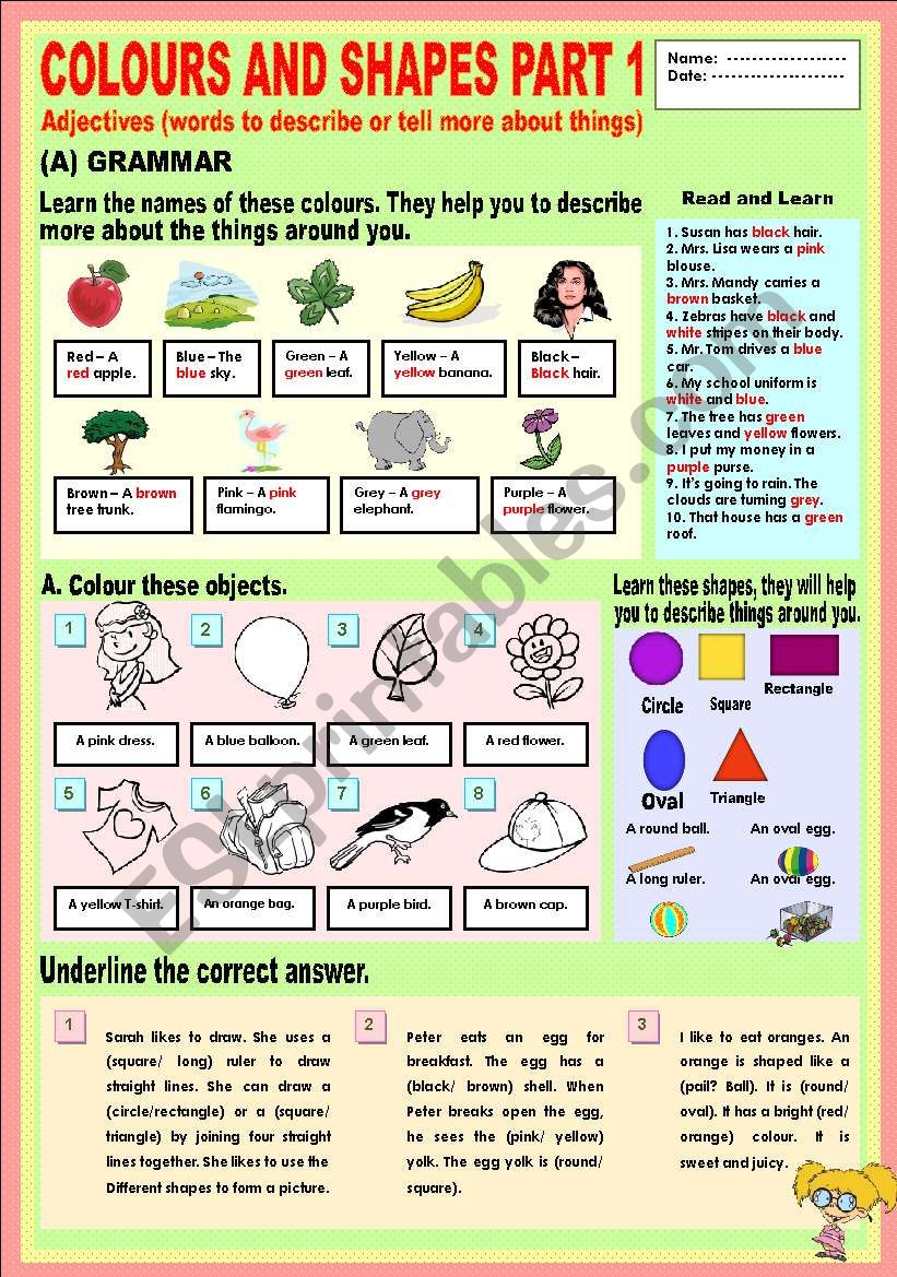 Colours and shapes Part 1 worksheet