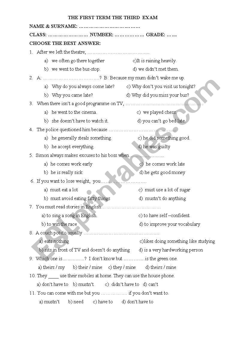 test worksheet