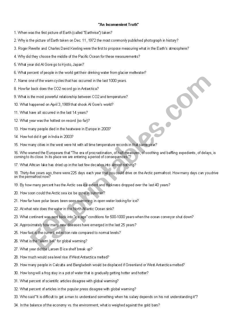 An Inconvenient Truth worksheet