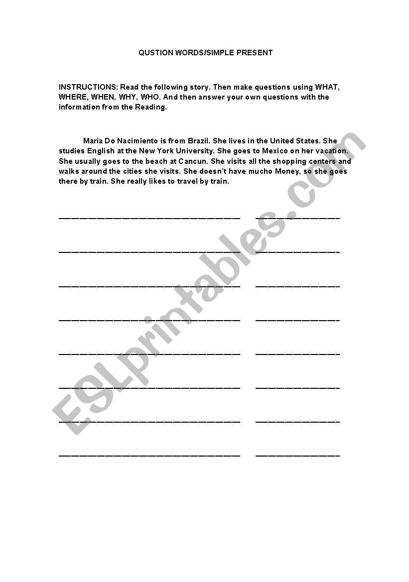 QUESTION WORDS/SIMPLE PRESENT worksheet