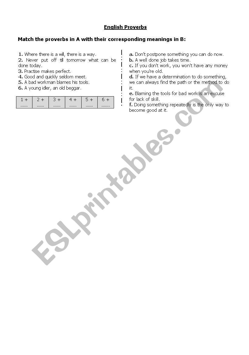 English proverbs worksheet