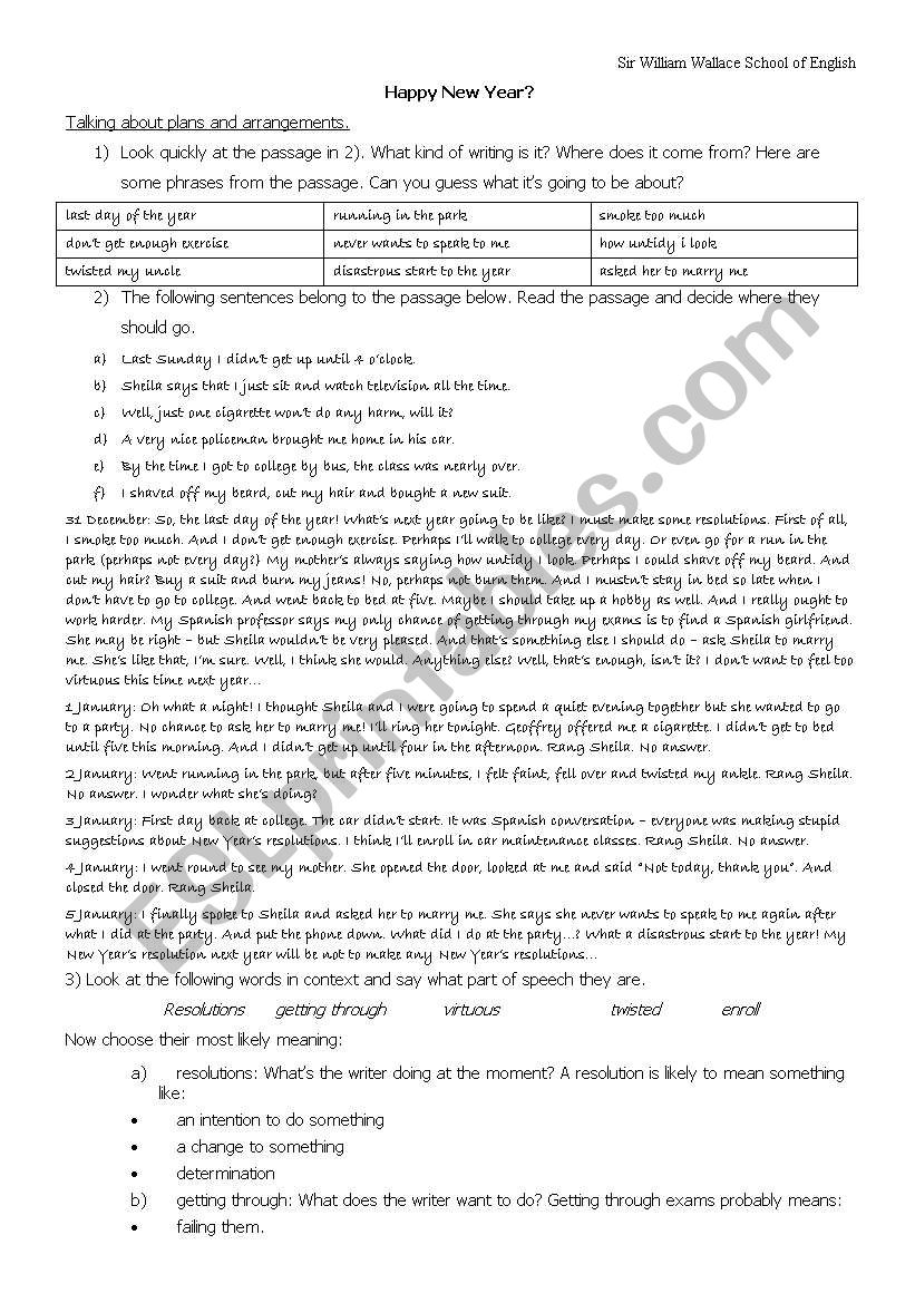 Making plans and arrangements worksheet