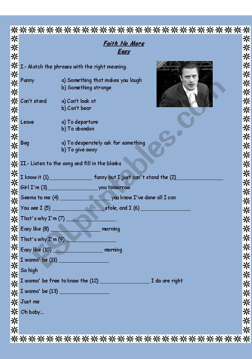 Song: easy worksheet