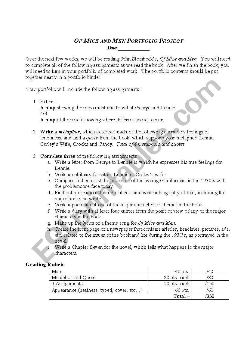 Of Mice and Men Portfolio Project