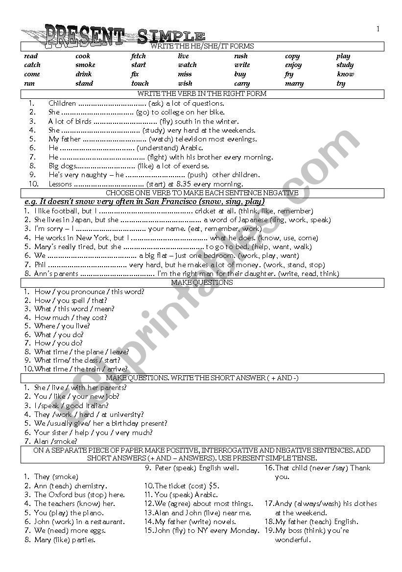 present simple worksheet