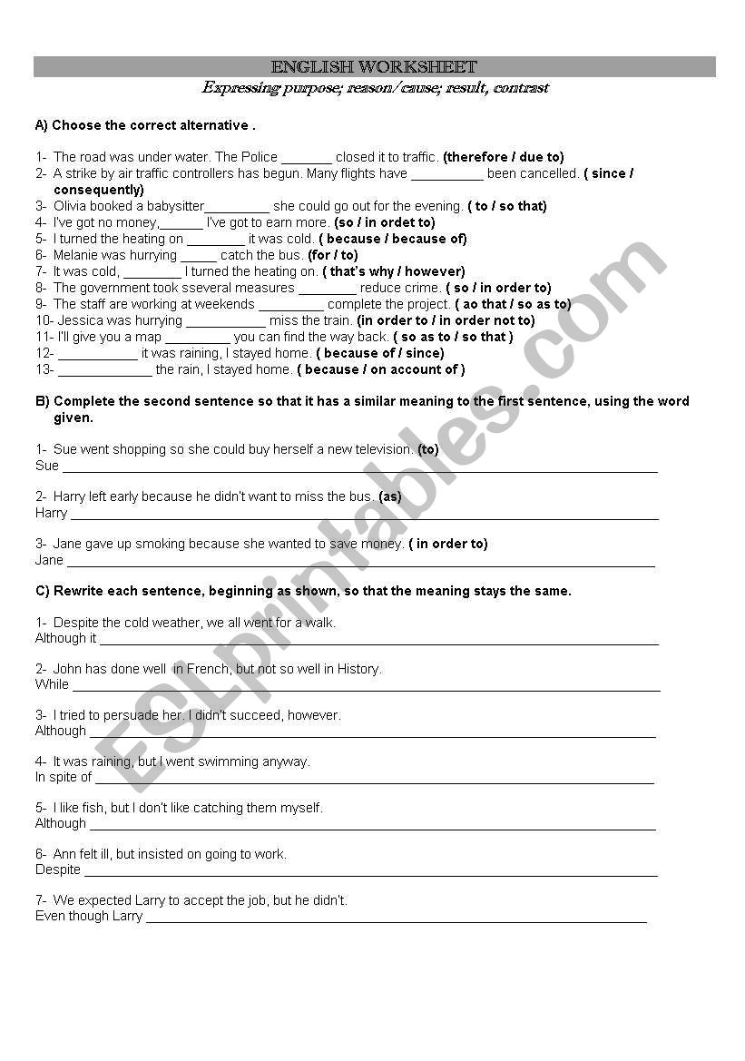 Linkers / Conjunctions worksheet