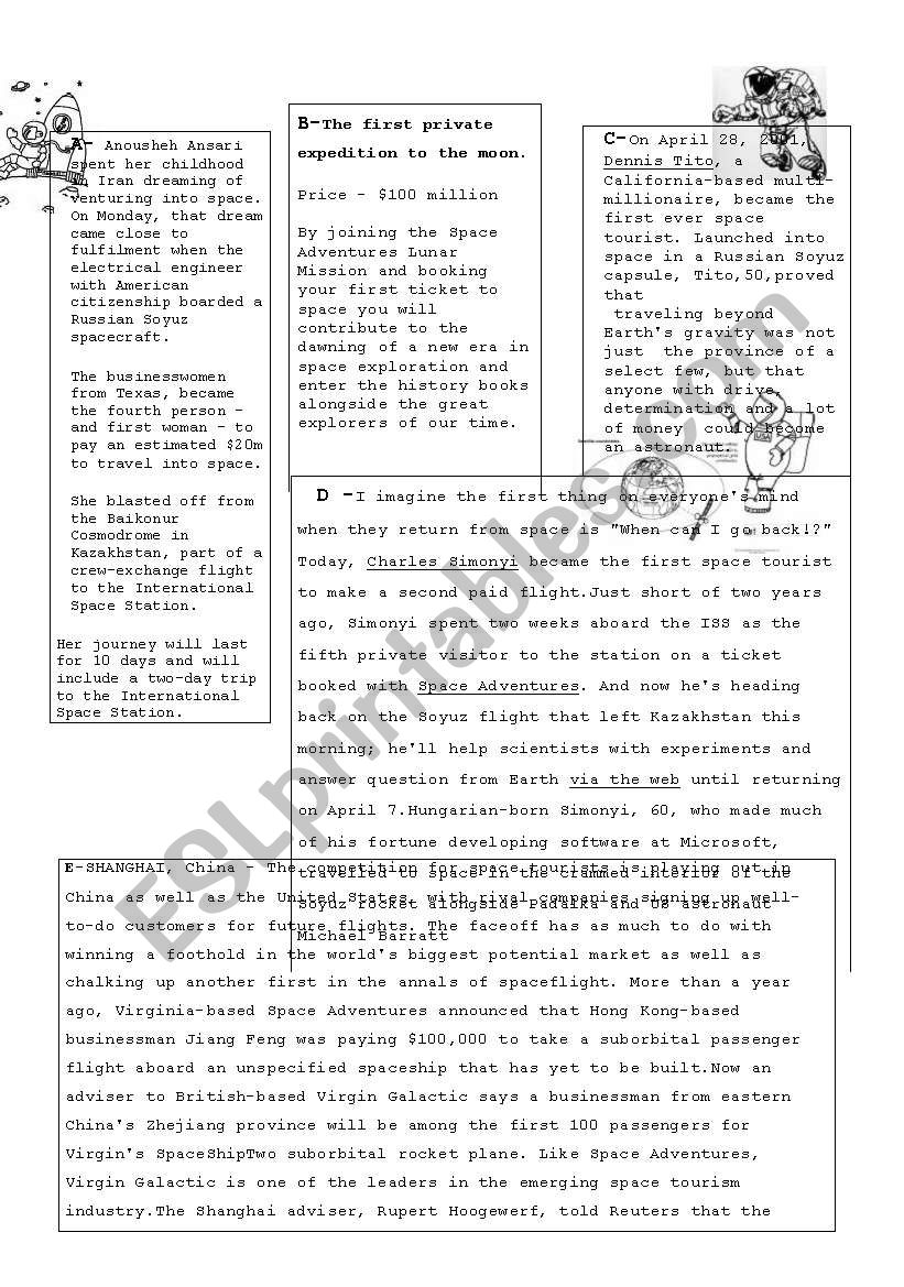 Space ourism worksheet