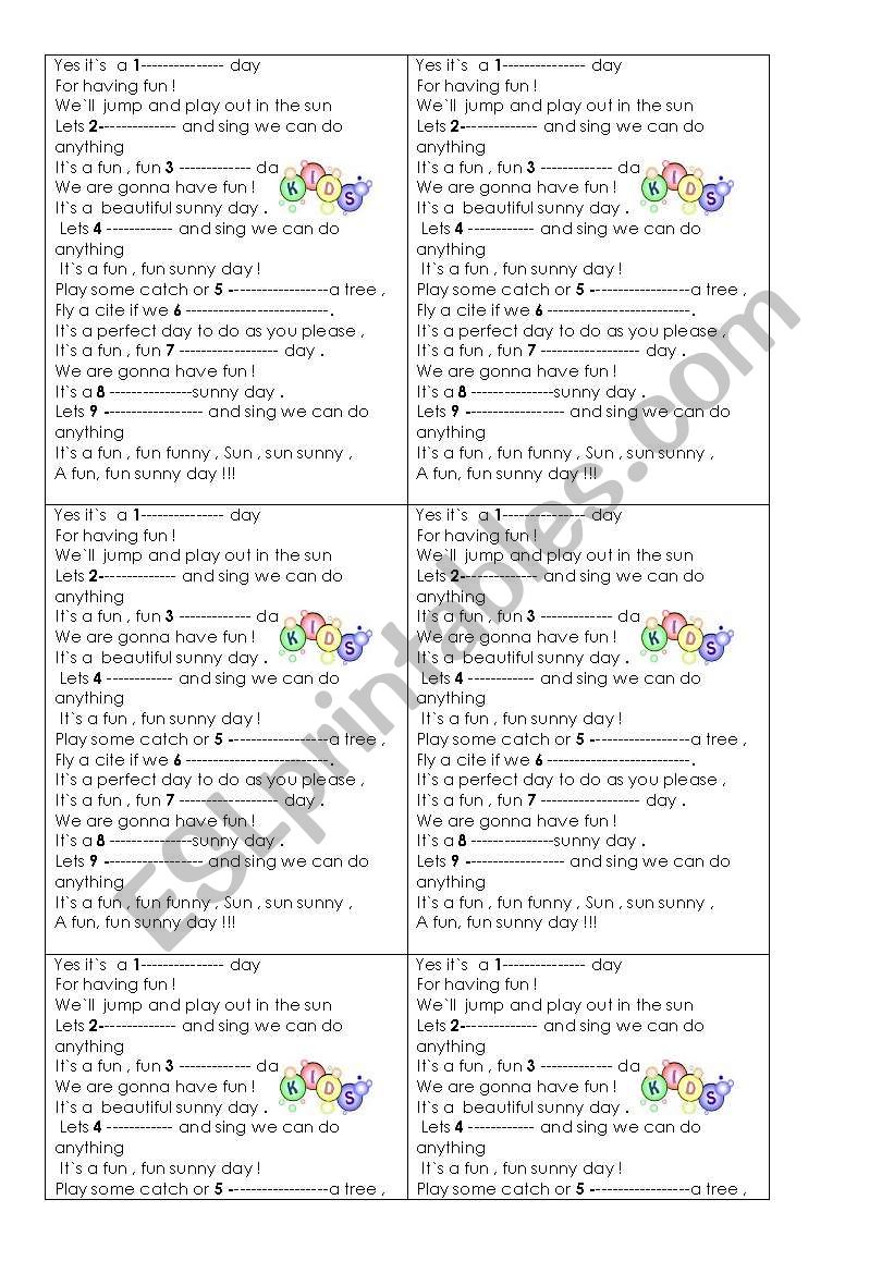 Song Sunny Day worksheet