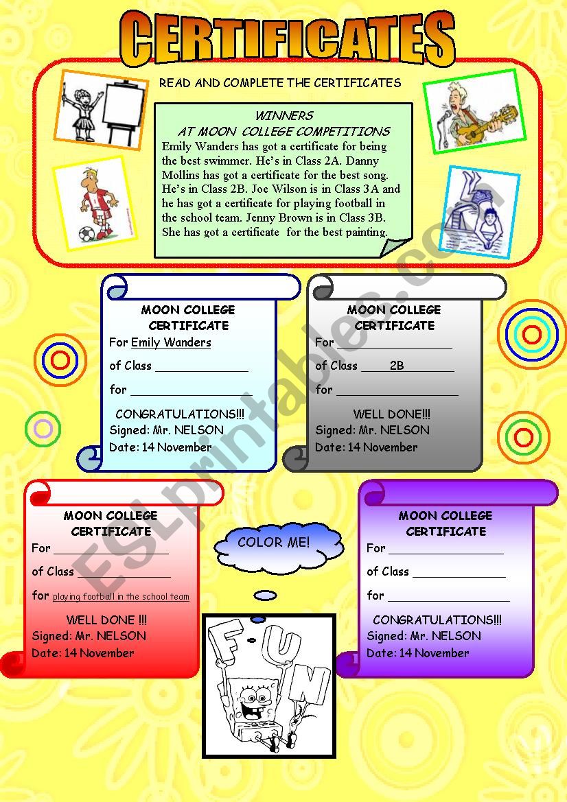 CERTIFICATES worksheet