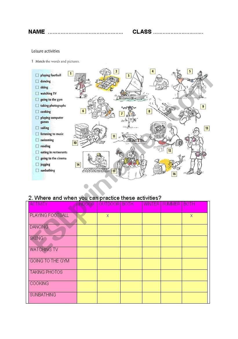 leisure activities worksheet