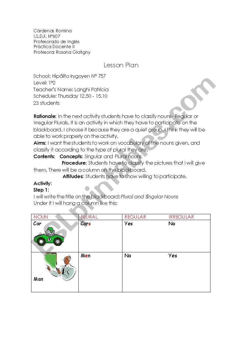 Plural and singular nouns.  worksheet