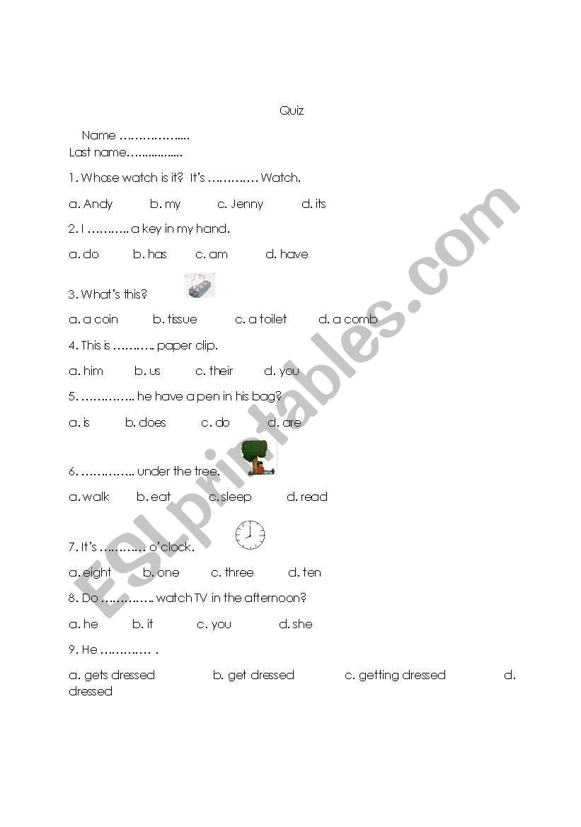 Quiz worksheet