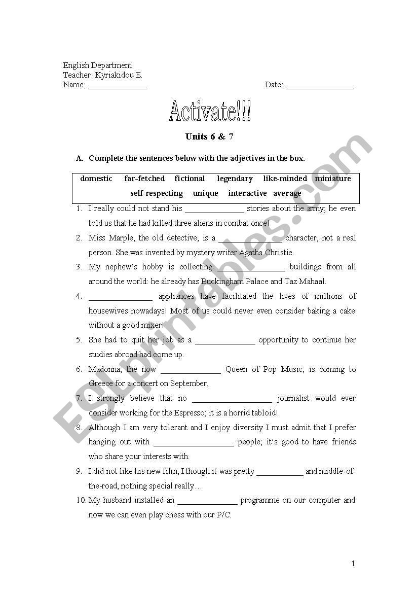 ACTIVATE B2--Units 6 & 7 worksheet