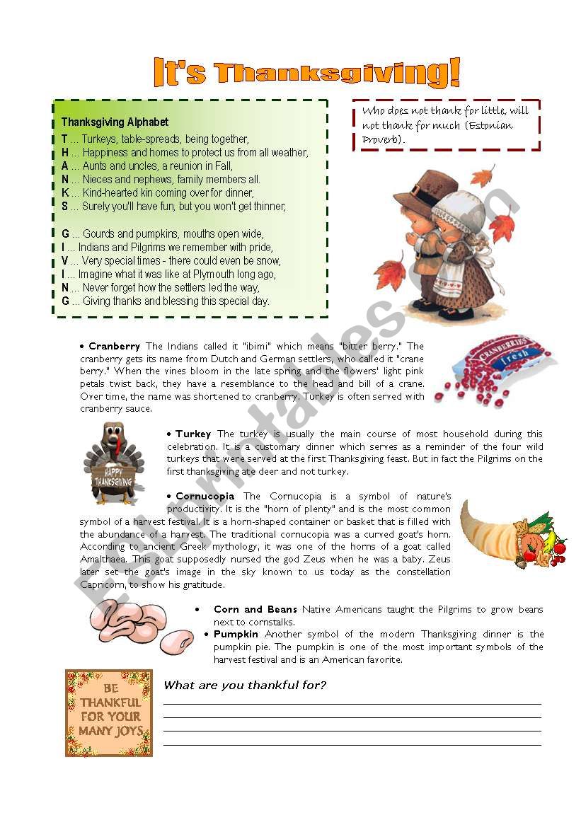 It´s Thanksgiving! (1) - ESL worksheet by priorita