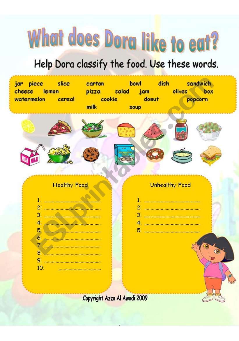 Healthy and Unhealthy food  worksheet