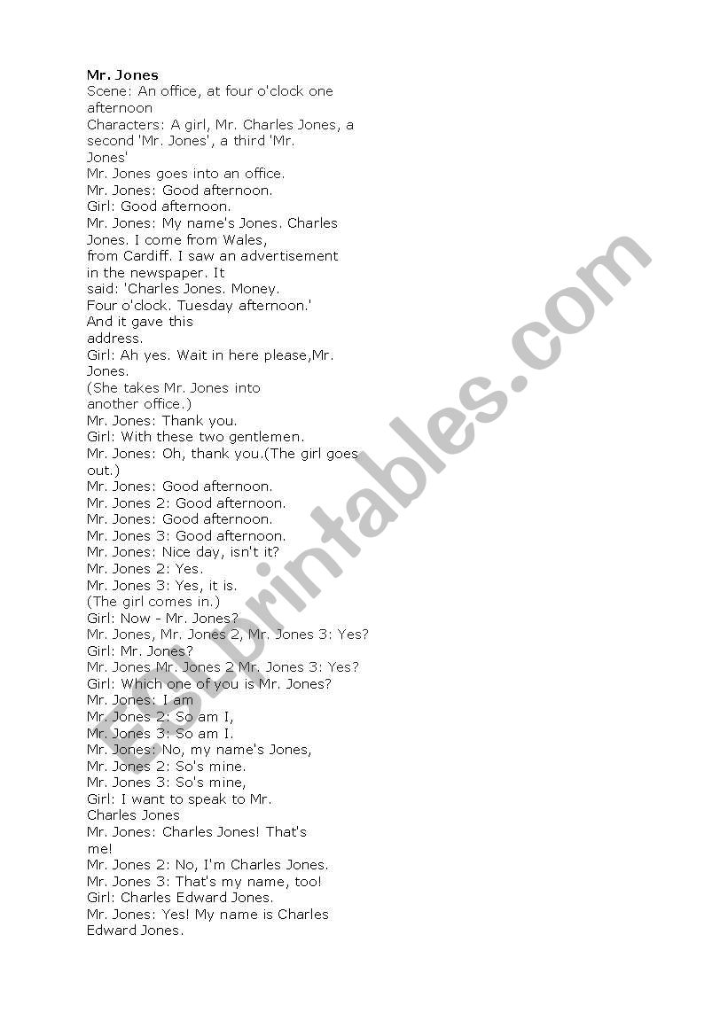 Mr. Jones worksheet