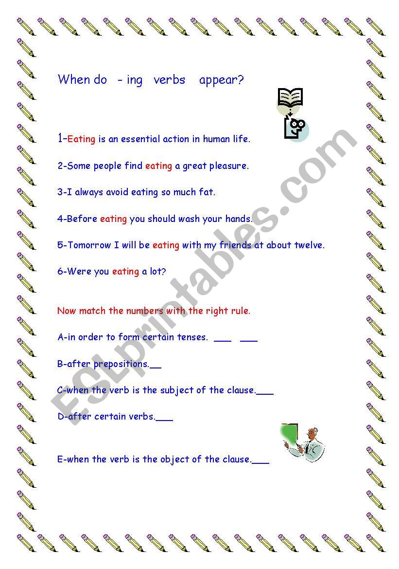when verbs take ING? worksheet