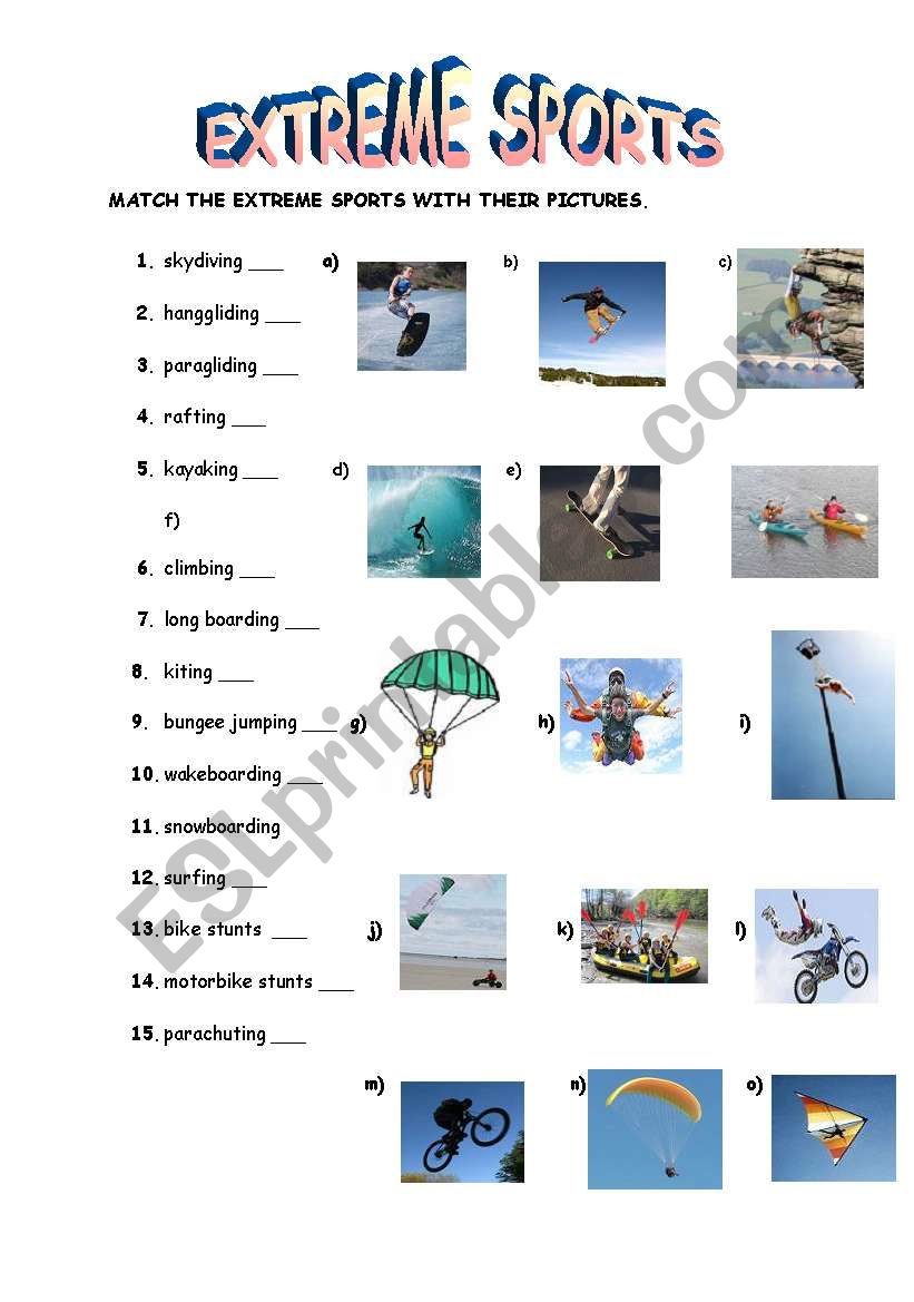 EXTREME SPORTS worksheet