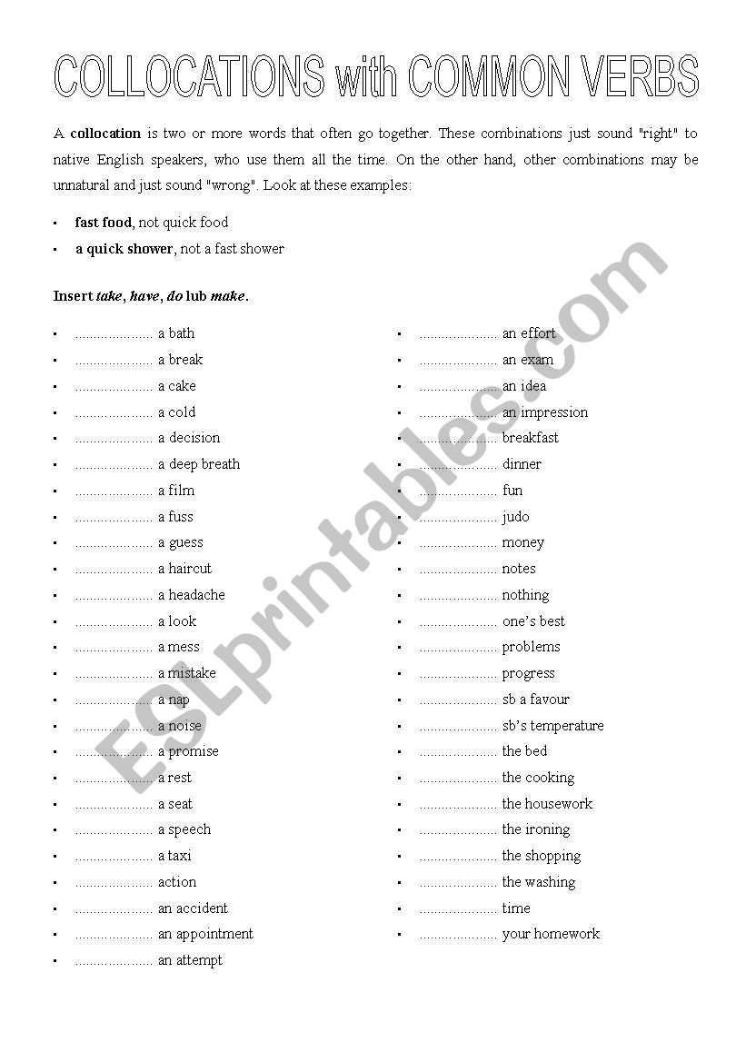 Collocations with common verbs