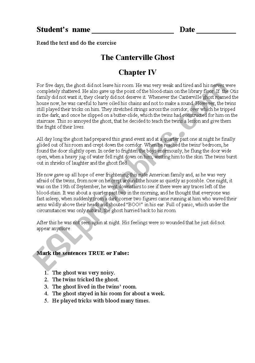 Canterville Ghost worksheet