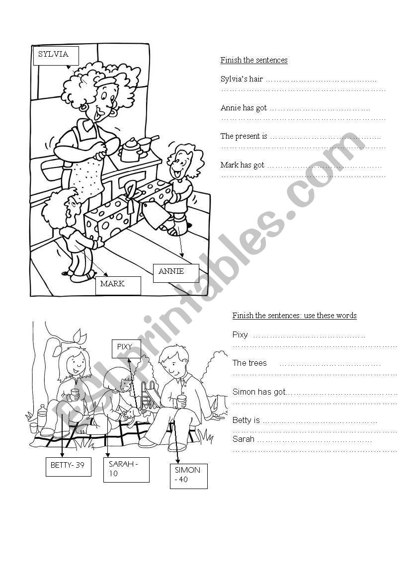 Picture description worksheet