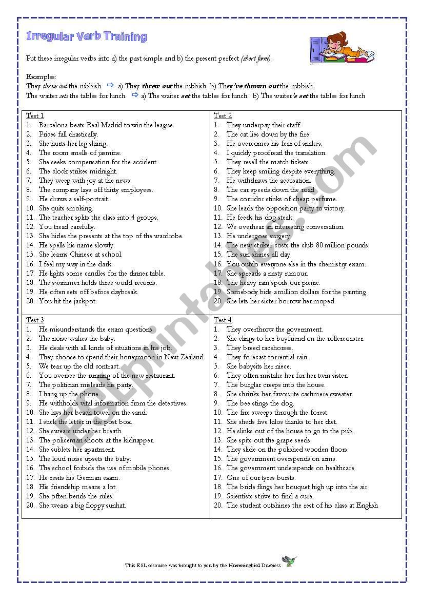 Irregular Verb Training  - Upper Intermediate / FCE Level (With Key)