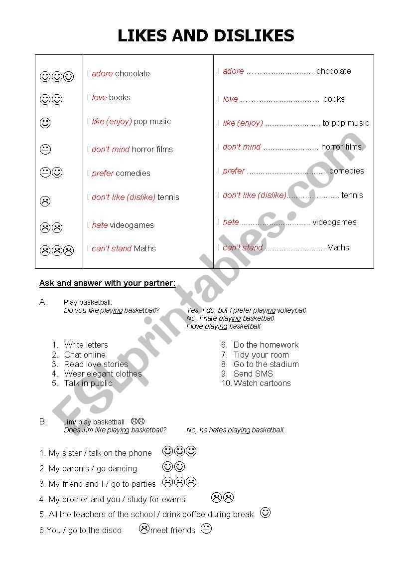 Likes and dislikes: practice! worksheet