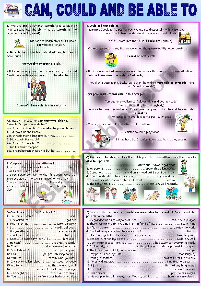 CAN, COULD AND BE ABLE TO worksheet