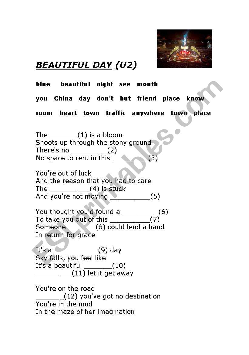 Beautiful Day U2 Song Esl Worksheet By Quercus