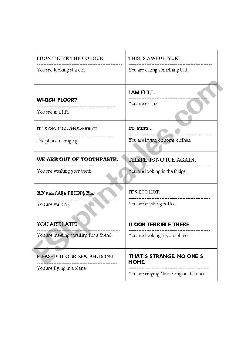 The exclamation game worksheet