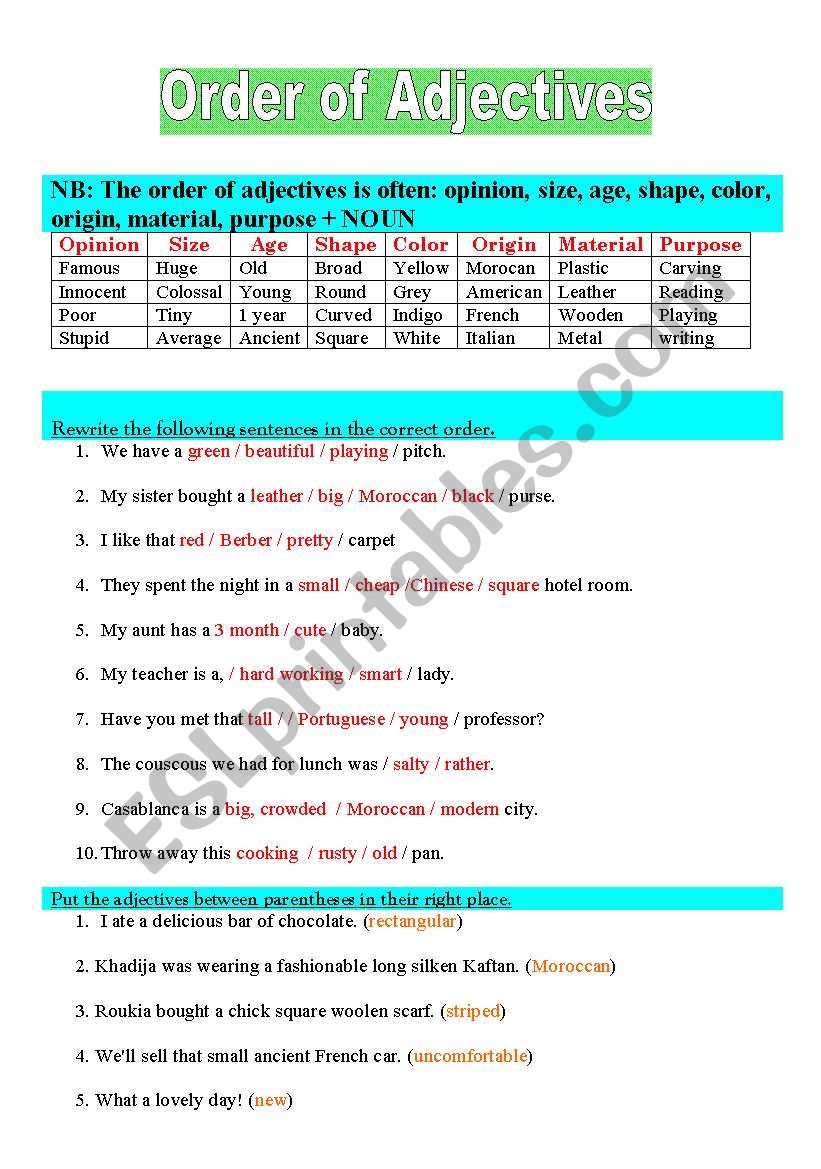 Order of Adjectives in English