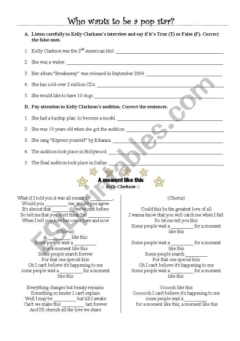 Who wants to be a pop star worksheet