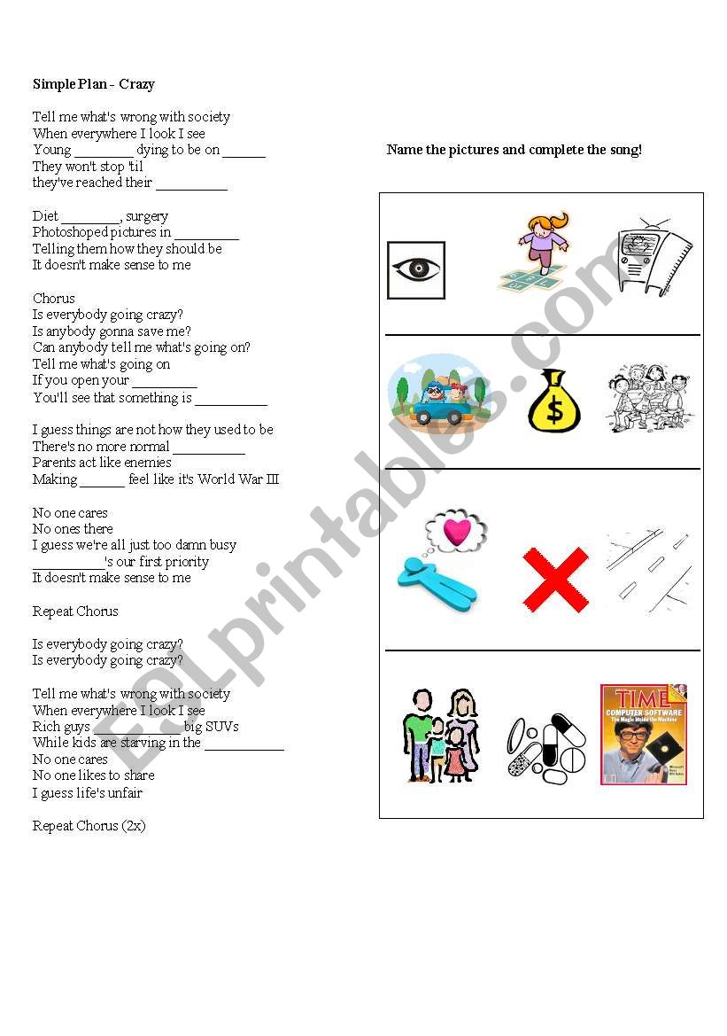 Simple Plan - Crazy worksheet