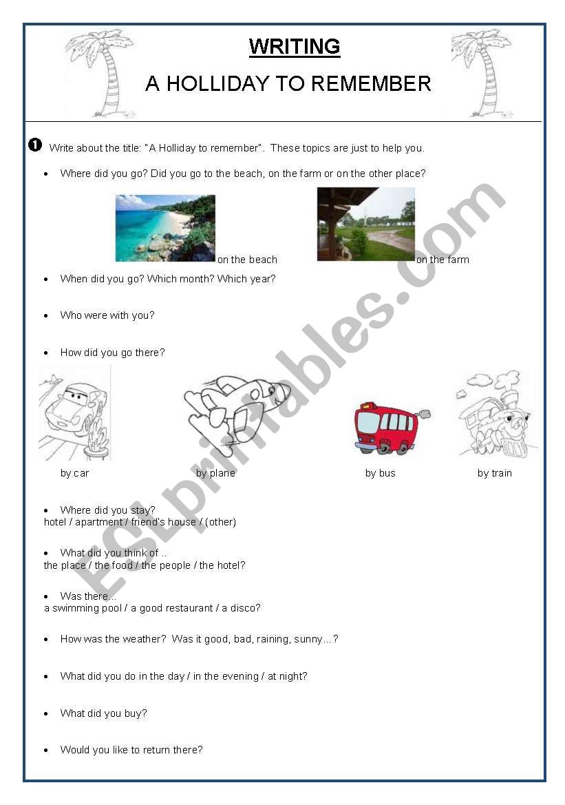 A Holliday to remember worksheet
