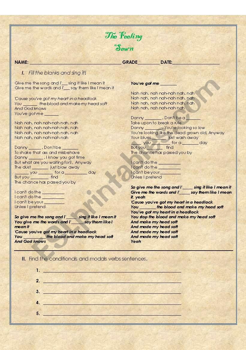 Swen (The Feeling) Song worksheet