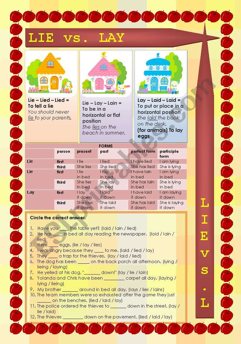 CONFUSABLES: LIE - LAY worksheet