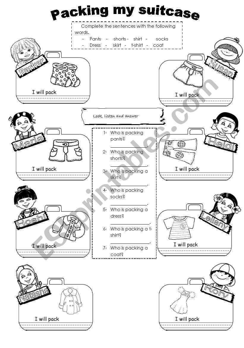 PACKING MY SUITCASE worksheet