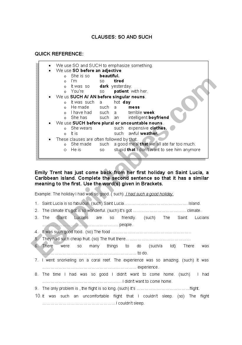 Clauses worksheet