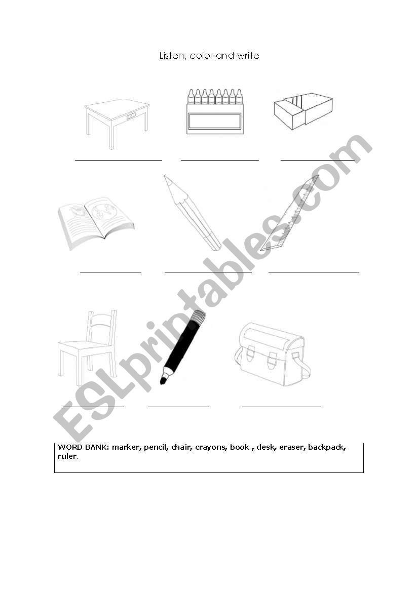 classroom objects worksheet