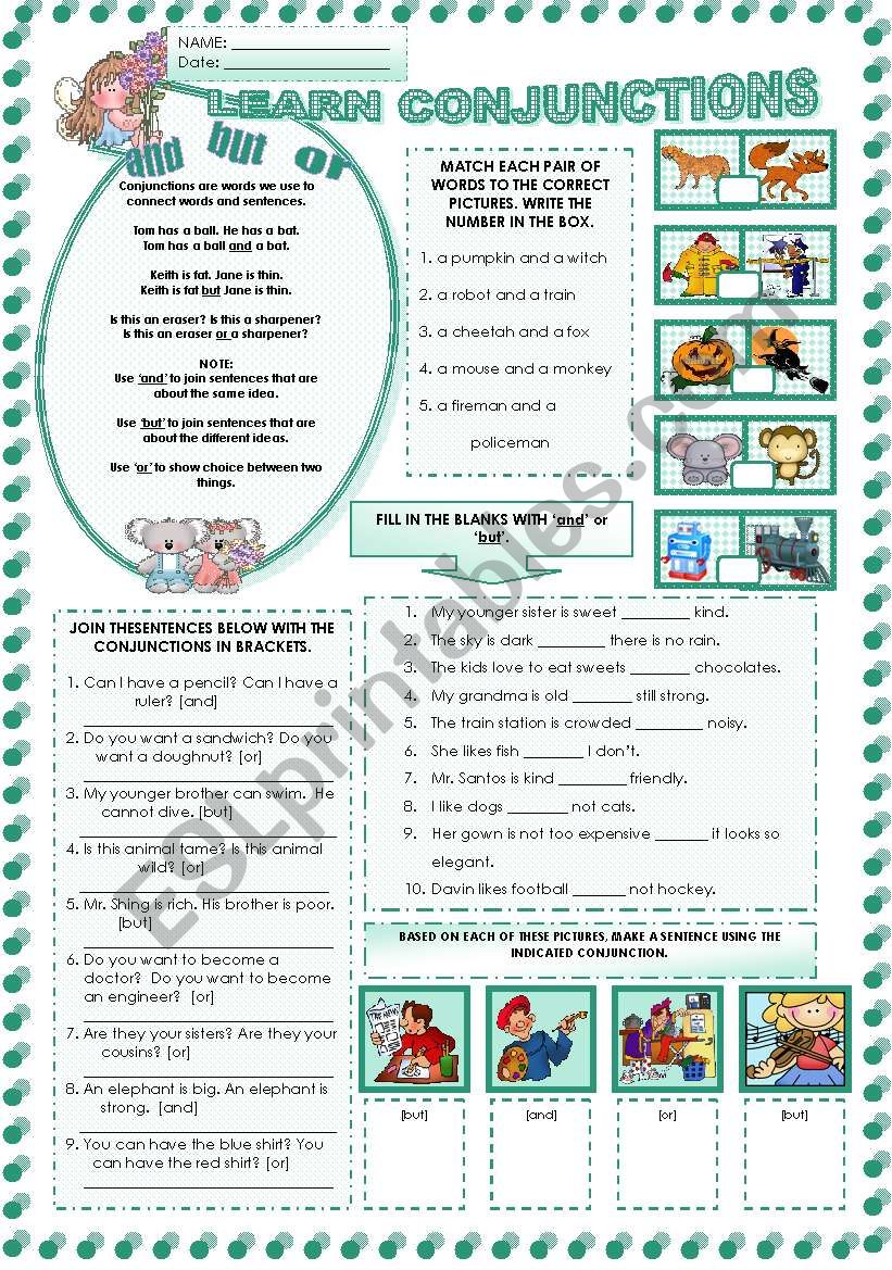 LEARNING  CONJUNCTIONS worksheet