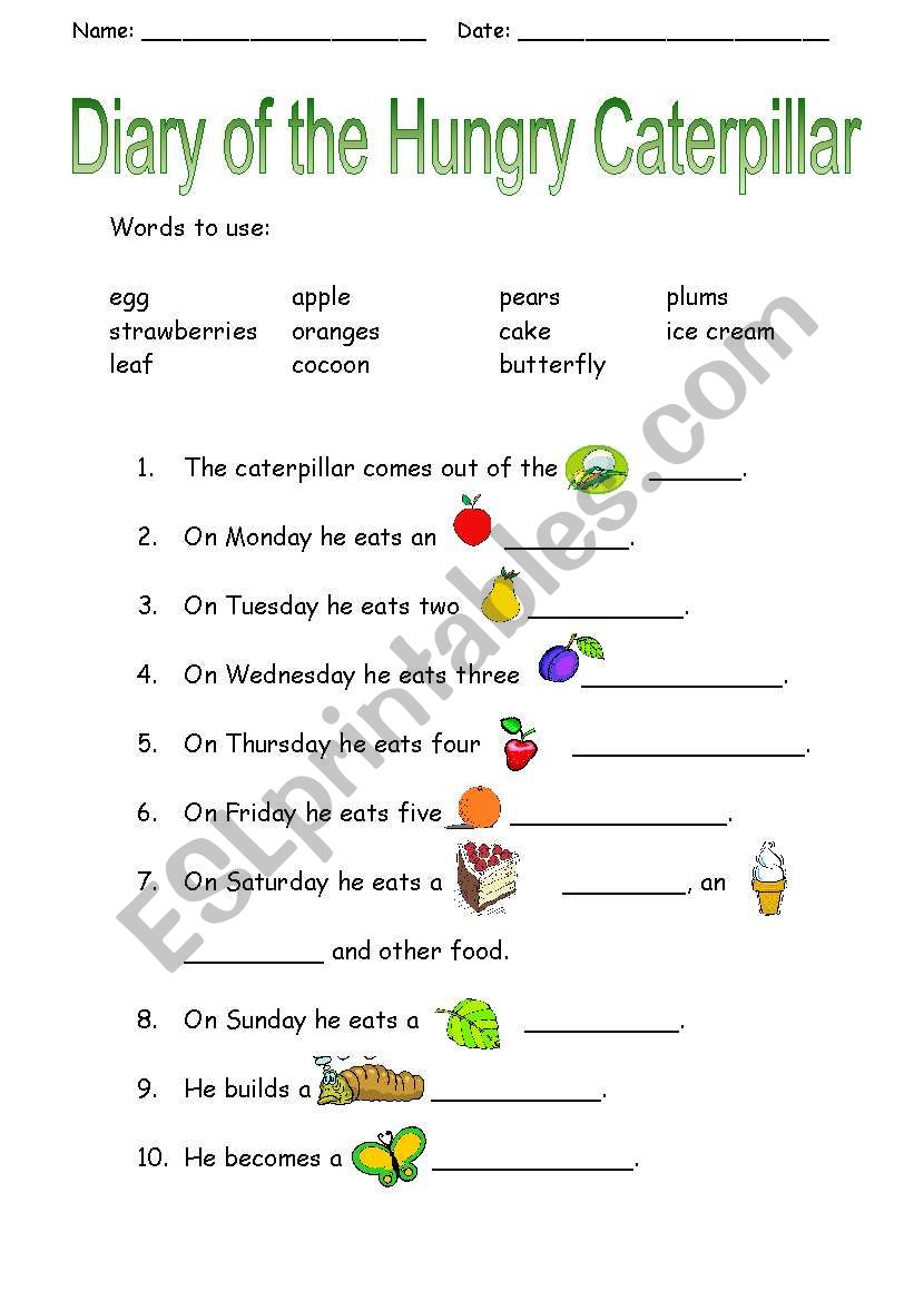 Hungry Caterpillar worksheet