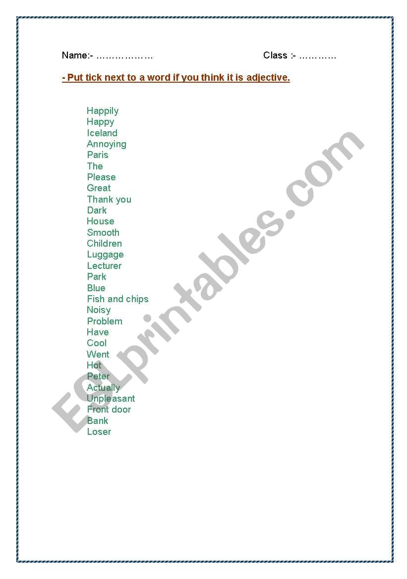 Adjectives worksheet