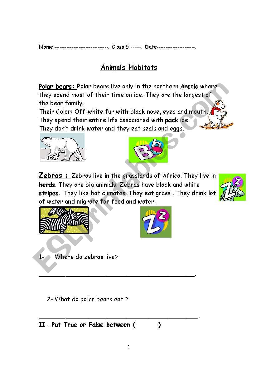 habitats worksheet