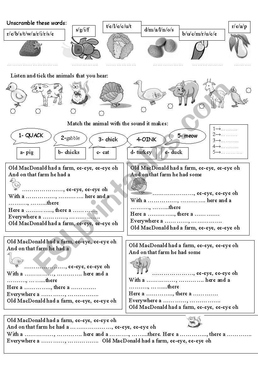old mc donald worksheet