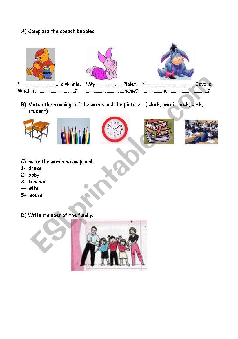 revision of family, classrom objects and greetings